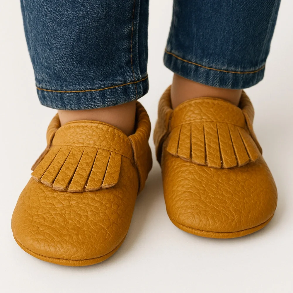 NWT Genuine Leather Baby Moccasins – Classic Tan Fringe - 12-18 Months